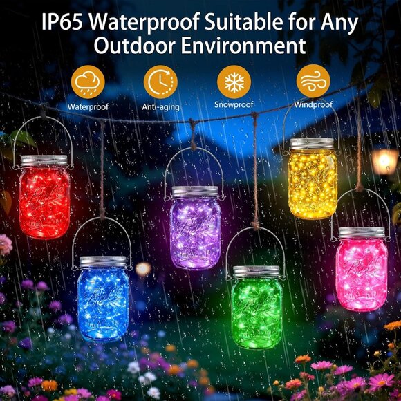 Mason Jar Solar Lights for Outside, 12 Pack 30LED Fairy Firefly Lights Mason Jar - Picture 5 of 8